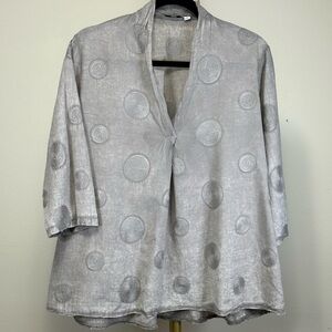 Light & Breezy Kaktus Grey Cotton Top with Embroidered Spirals - Small/Medium